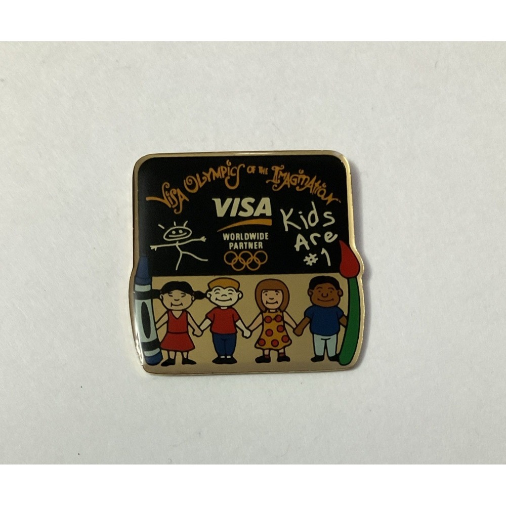 Vtg Visa Kids Are #1 Olympics Of The Imagination Olympic Lapel Pin Aminco
